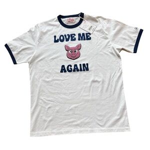 Love Me Again Pig Graphic Ringer Tee - White/Navy